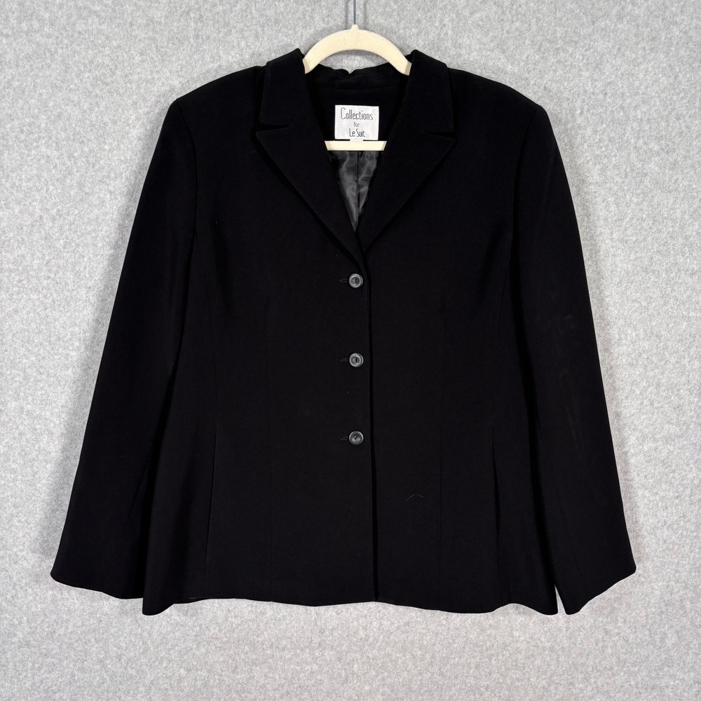 Vintage Collections Le Suit Blazer Size 16 Black Pockets Professional Minimal